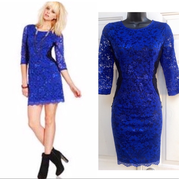 Bar III Dresses & Skirts - Bar III Blue Black Colorblock Lace Mini Dress XS